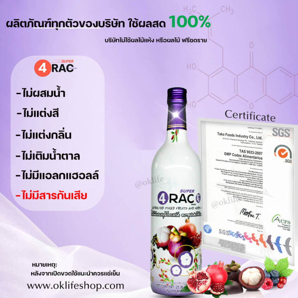 # super 4rac #oklifeshop #oklife 
#น้ำมังคุด #ซุปเปอร์โฟร์แรค #แซนโทน
 #เปลือกมังคุด
#super4rac #siamnutra #TAKO_Food #น้ำมังคุดทั้งเปลือก
#มังคุดทั้งผล #น้ำมังคุดสกัด #ต้านอนุมูลอิสระ #ลดการอักเสบ น้ำมังคุด SUPER 4RAC 
เพจหลัก #xanthone #Oracscore #คะแนนโอแรค #organic #ภูมิแพ้ #เบาหวาน #ไขมัน 
#ความดัน #มะเร็ง #ตับอักเสบ #เนื้องอก #หลอดเลือด #ประโยชน์น้ำมังคุด #น้ำมังคุด100% 
